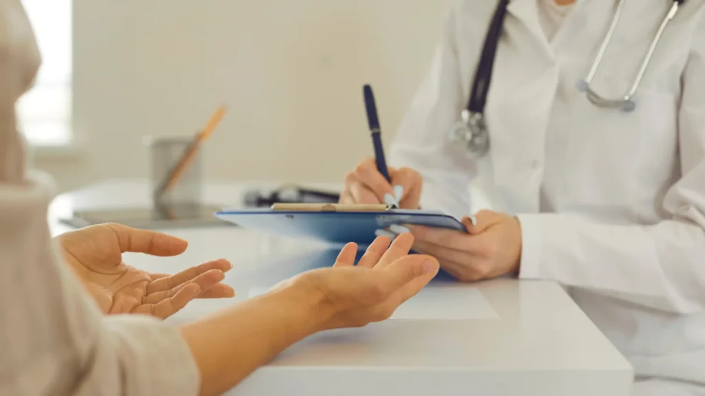 A doctor and patient consultation.