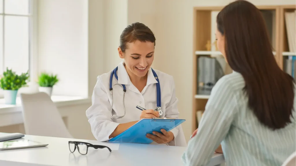 A doctor and patient consultation.