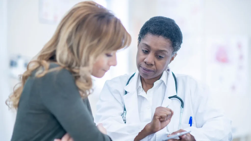A doctor and patient consultation.