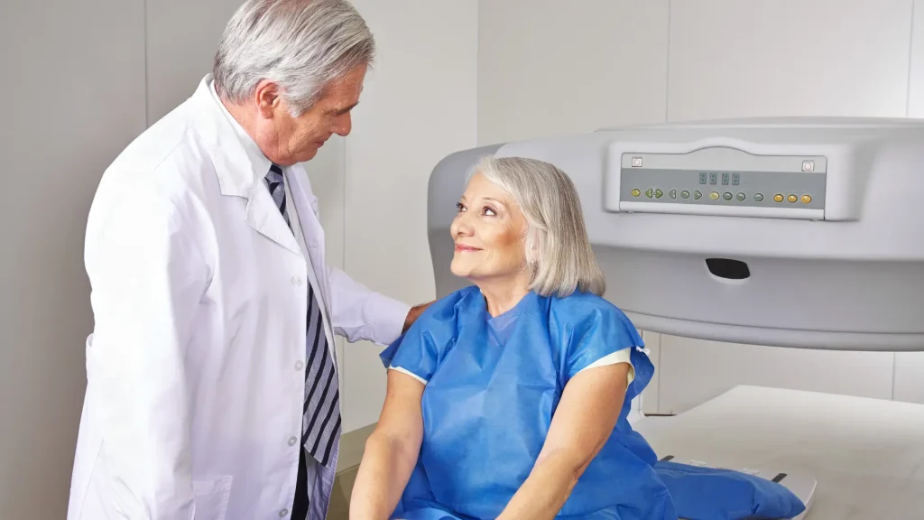 A doctor preparing the patient before undergoing laboratory assessments.