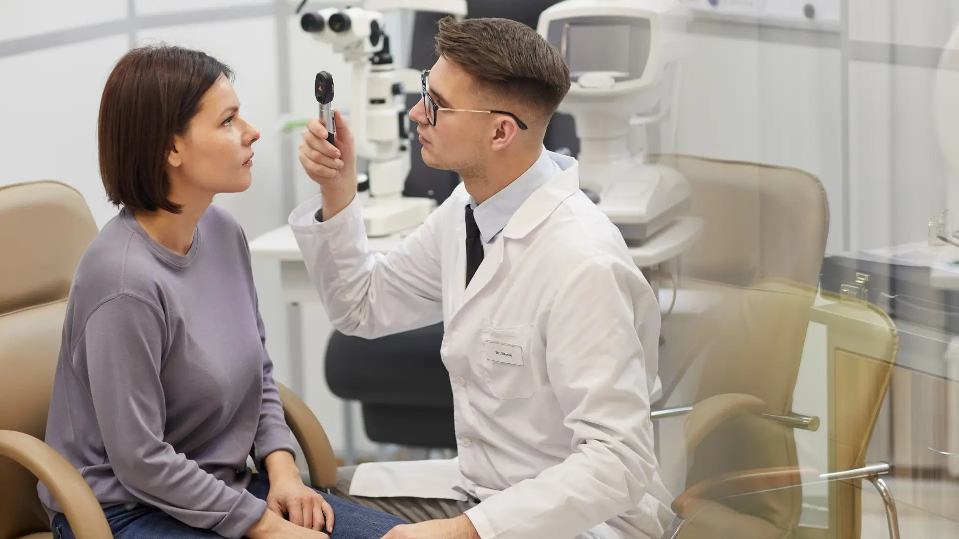 Eye examination in an ophthalmology clinic.