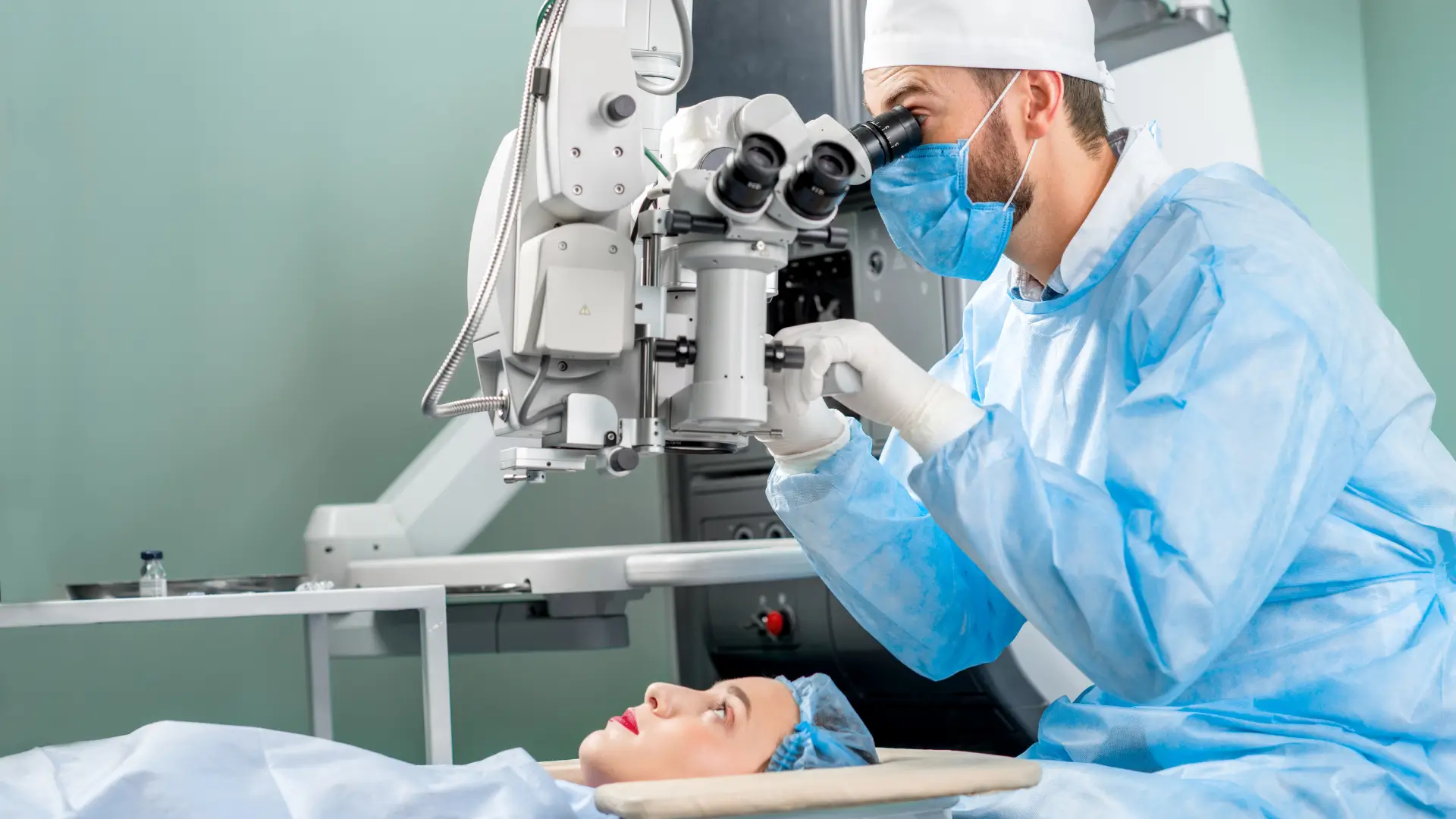 An individual undergoing an eye examination/treatment.