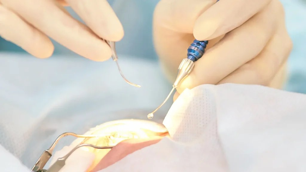 A patient undergoing an eye treatment.