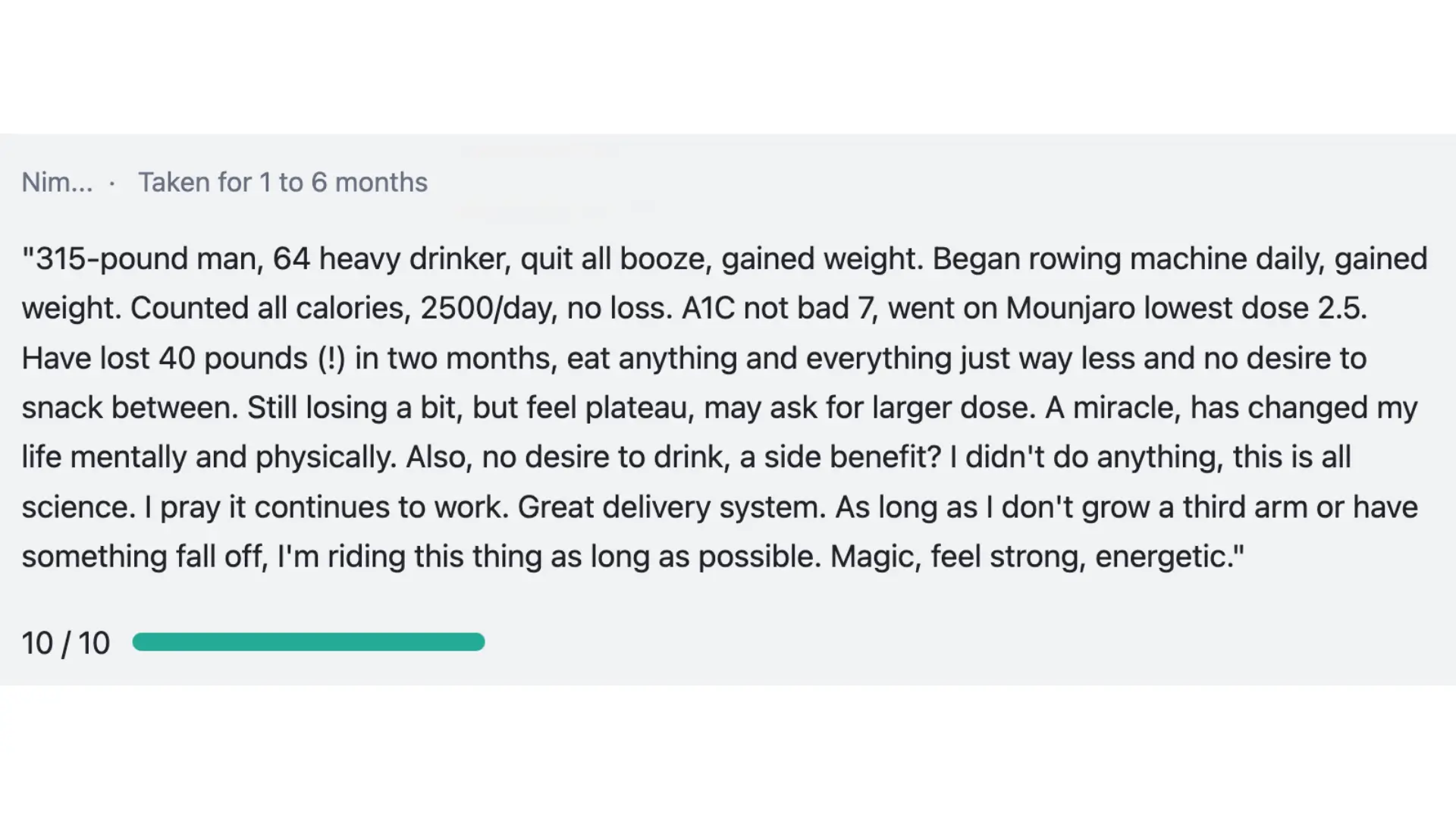 A patient's experience with Mounjaro treatment for weight loss.