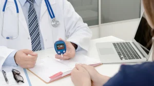 A doctor and diabetic patient consultation.