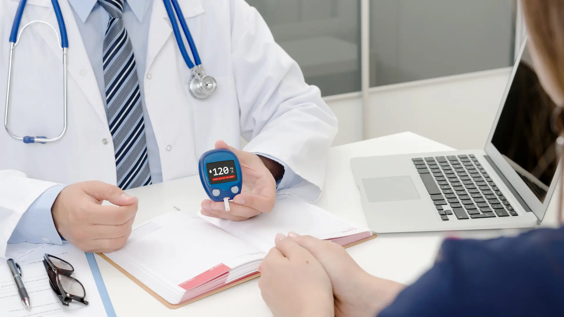 A doctor and diabetic patient consultation.