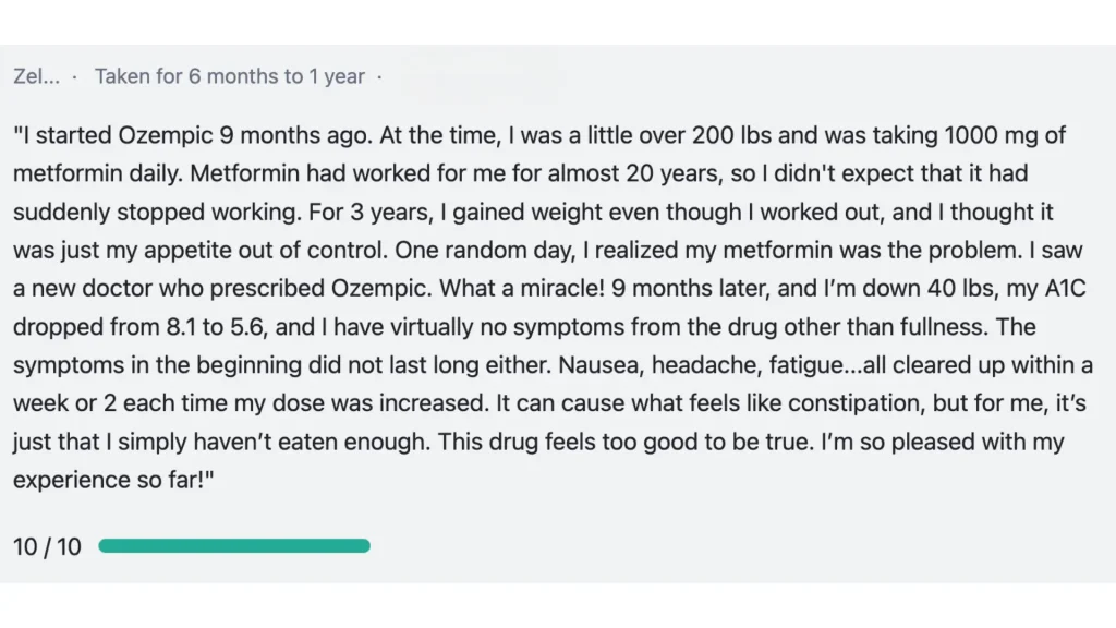 A patient compared the efficacy of Ozempic to Metformin, underscoring the GLP-1 receptor agonist injection's rapid improvements in blood sugar and weight.