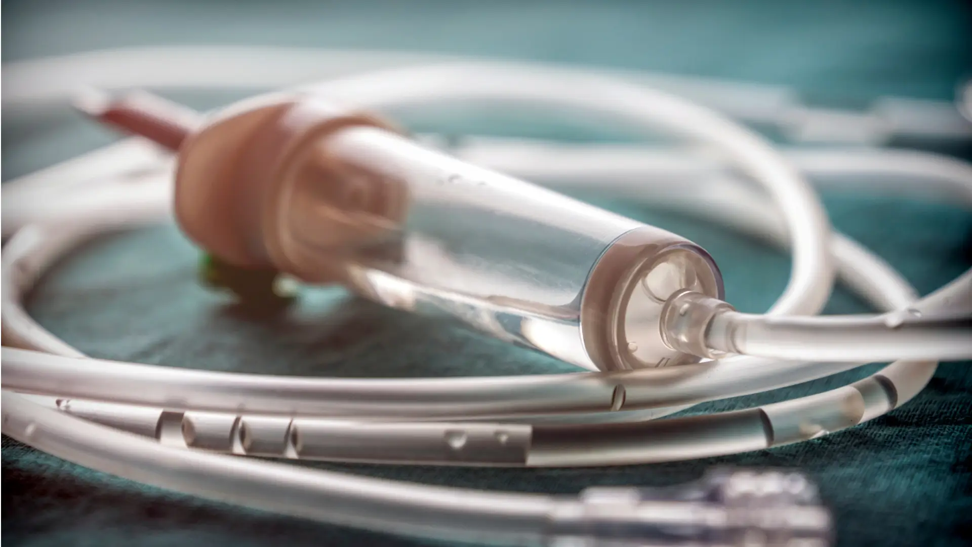 A close-up shot of an IV tube, for using intravenous osteoporosis treatment.